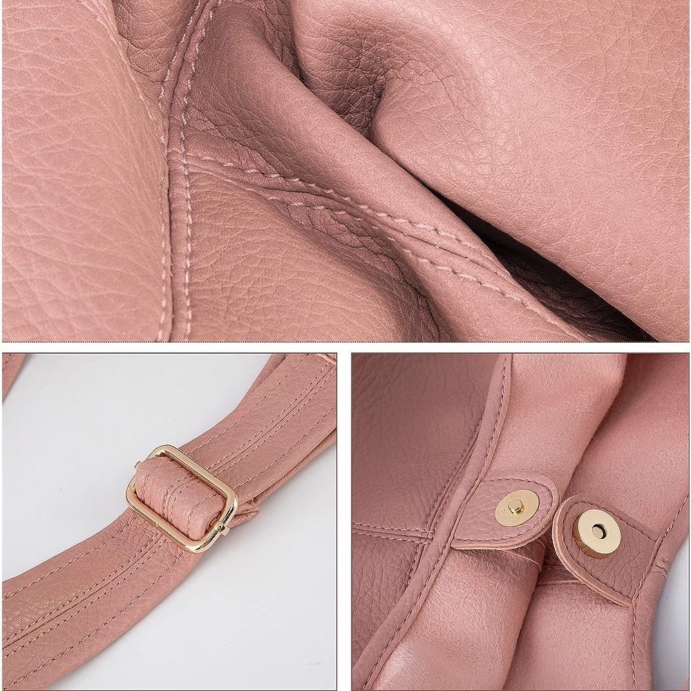 PINK SUPER SOFT VEGAN LEATHER SHOULDER BAG AND COIN CLUTCH 2 PIECE SET - Picture 4 of 6